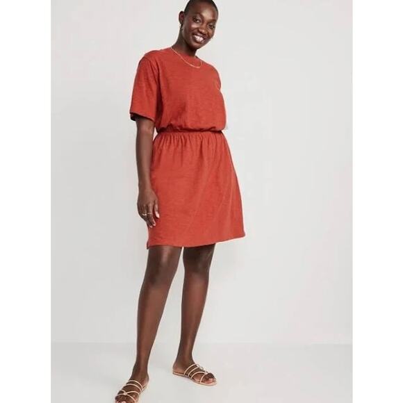Old Navy Waist-Defined Slub-Knit Mini Dress Fox Orange Womens Plus Size XXL 2X - Picture 7 of 7
